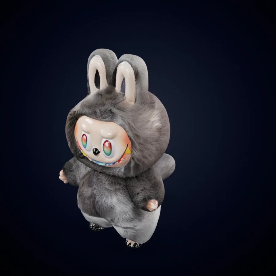 Gray rabbit character model viewed from a three-quarter angle