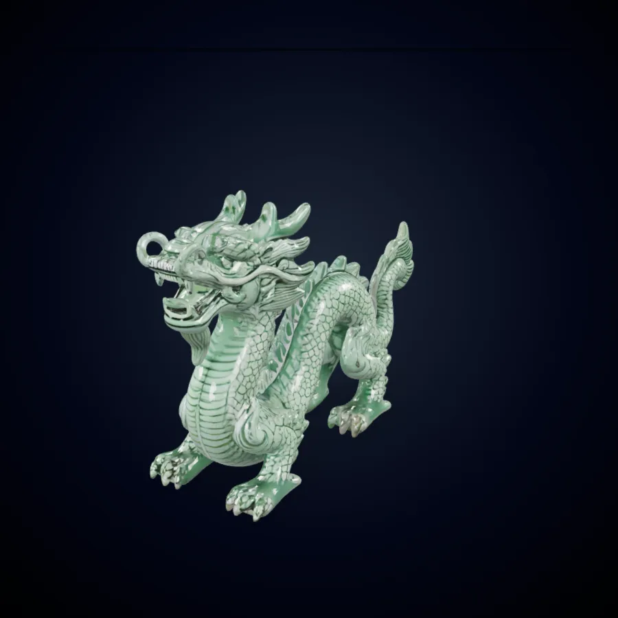 Green dragon collectible model with curled tail and raised details