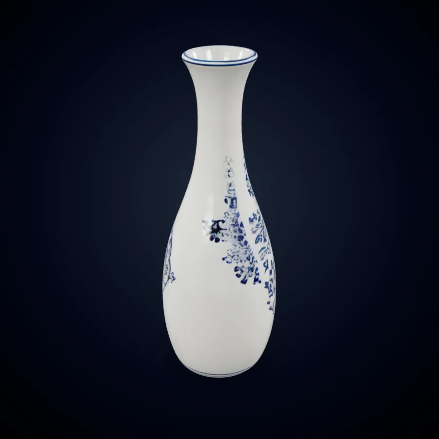 Blue and white ceramic vase showing a clear object silhouette